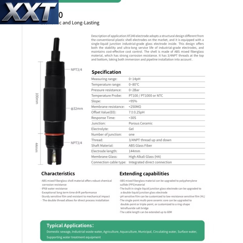 Ph Meter - XXT XF240 Endüstriyel pH Elektrot Sensörü,